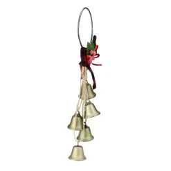 Bells*Kurt Adler 12" Rustic Bow With Golden Jingle Bells Christmas Door Hanger