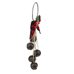 Bells*Kurt Adler 12" Rustic Bow With Round Bells Christmas Door Hanger