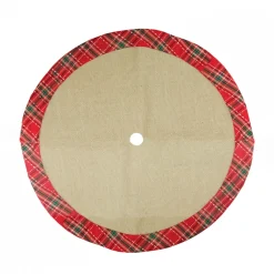Mini Tree Skirts*Northlight 20" Rustic Burlap Mini Christmas Tree Skirt With Red Plaid Border