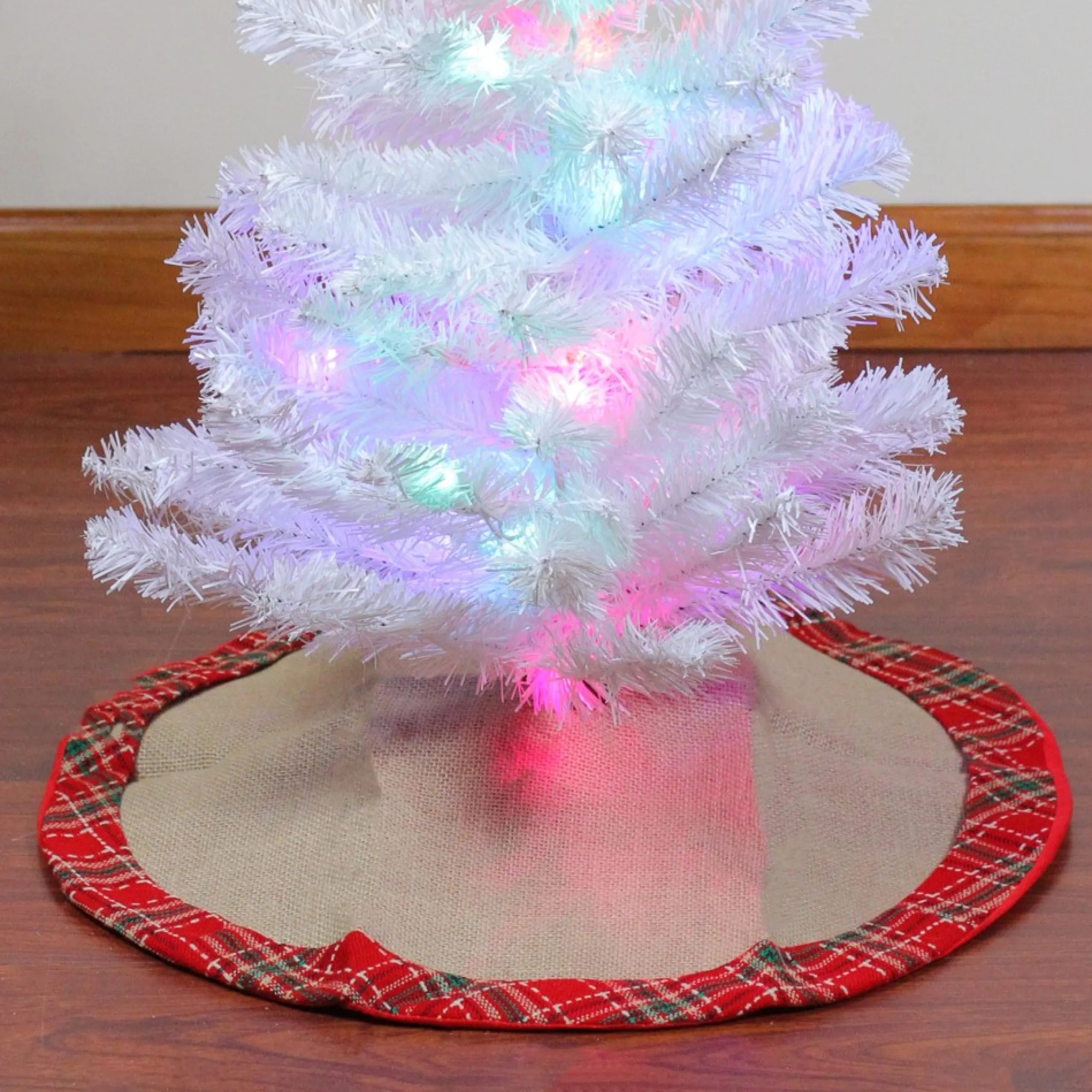 Mini Tree Skirts*Northlight 20" Rustic Burlap Mini Christmas Tree Skirt With Red Plaid Border