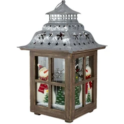 Candles & Holders*Northlight 16.5" Rustic Wooden Snowman Holiday Scene Christmas Pillar Candle Lantern