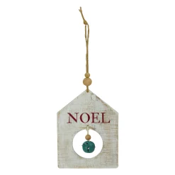 Northlight Inspirational>8" Rustic Wooden White "Noel" With Green Bell Christmas Ornament