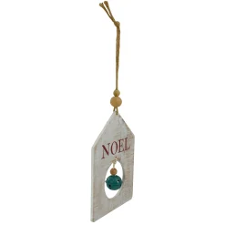 Northlight Inspirational>8" Rustic Wooden White "Noel" With Green Bell Christmas Ornament