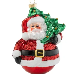 Kat + Annie Pine Cones>4.5" Santa And Yule Tree Delivery Christmas Ornament