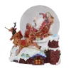 Snow Globes*Northlight 5.5" Santa Claus On Sleigh With Reindeer Musical Christmas Snow Globe