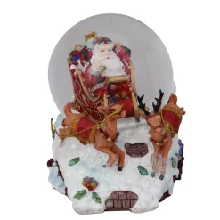 Snow Globes*Northlight 5.5" Santa Claus On Sleigh With Reindeer Musical Christmas Snow Globe