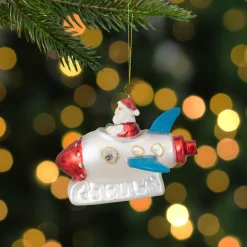 Northlight Santa Claus>4.25" Santa In A Silver Rocket Ship Glass Christmas Ornament