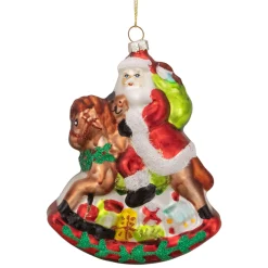 Northlight Santa Claus>4" Santa On A Rocking Horse Hanging Glass Christmas Ornament