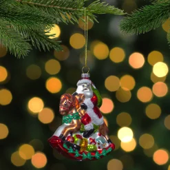 Northlight Santa Claus>4" Santa On A Rocking Horse Hanging Glass Christmas Ornament