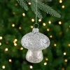 Northlight Woodland>3.5" Sequined Silver Mushroom Glass Christmas Ornament