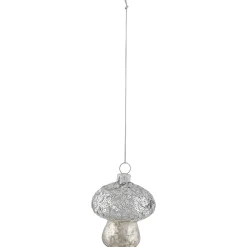Northlight Woodland>3.5" Sequined Silver Mushroom Glass Christmas Ornament