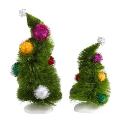 Christmas Villages*Department 56 7.5" Set Of 2 Green And Yellow Dr. Seuss The Grinch Wonky Trees Christmas Tabletop Decor