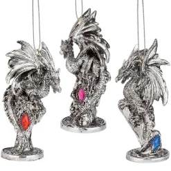 Holiday Creations Fantasy & Sci Fi>4" Set Of Three Gemstone Dragon Holiday Ornament Set