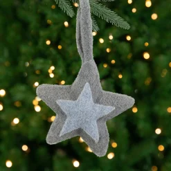 Northlight Stars>6.25" Shades Of Gray Felt Star Christmas Ornament