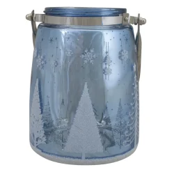 Candles & Holders*Northlight 6.25" Shiny Blue And Silver Winter Forest And Snowflake Christmas Flameless Candle Lantern