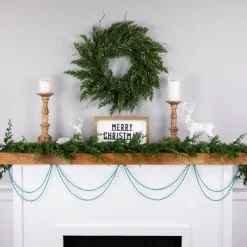 Unlit Garland*Northlight 15' Shiny Blue Metallic Faceted Beaded Christmas Garland, Unlit