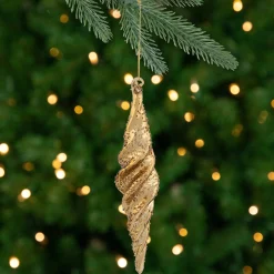 Northlight Finials>8.25" Shiny Gold Textured Finial Christmas Ornament