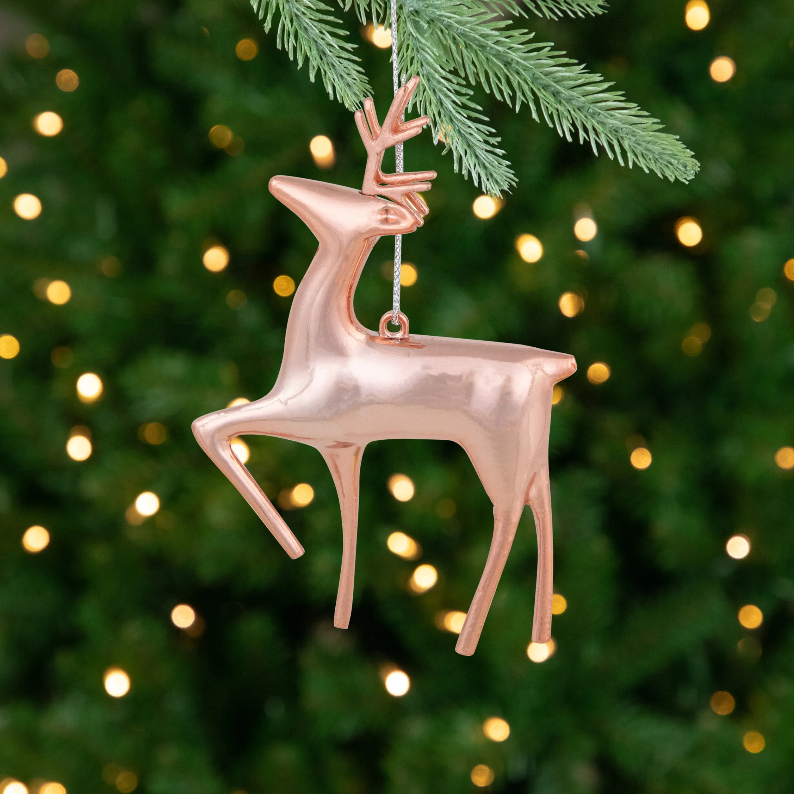 Northlight Animals>4.75" Shiny Rose Gold Reindeer Christmas Tree Ornament