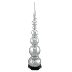 Commercial*Northlight 54" Shiny Silver And Glittered Topiary Finial Tower Commercial Christmas Decoration