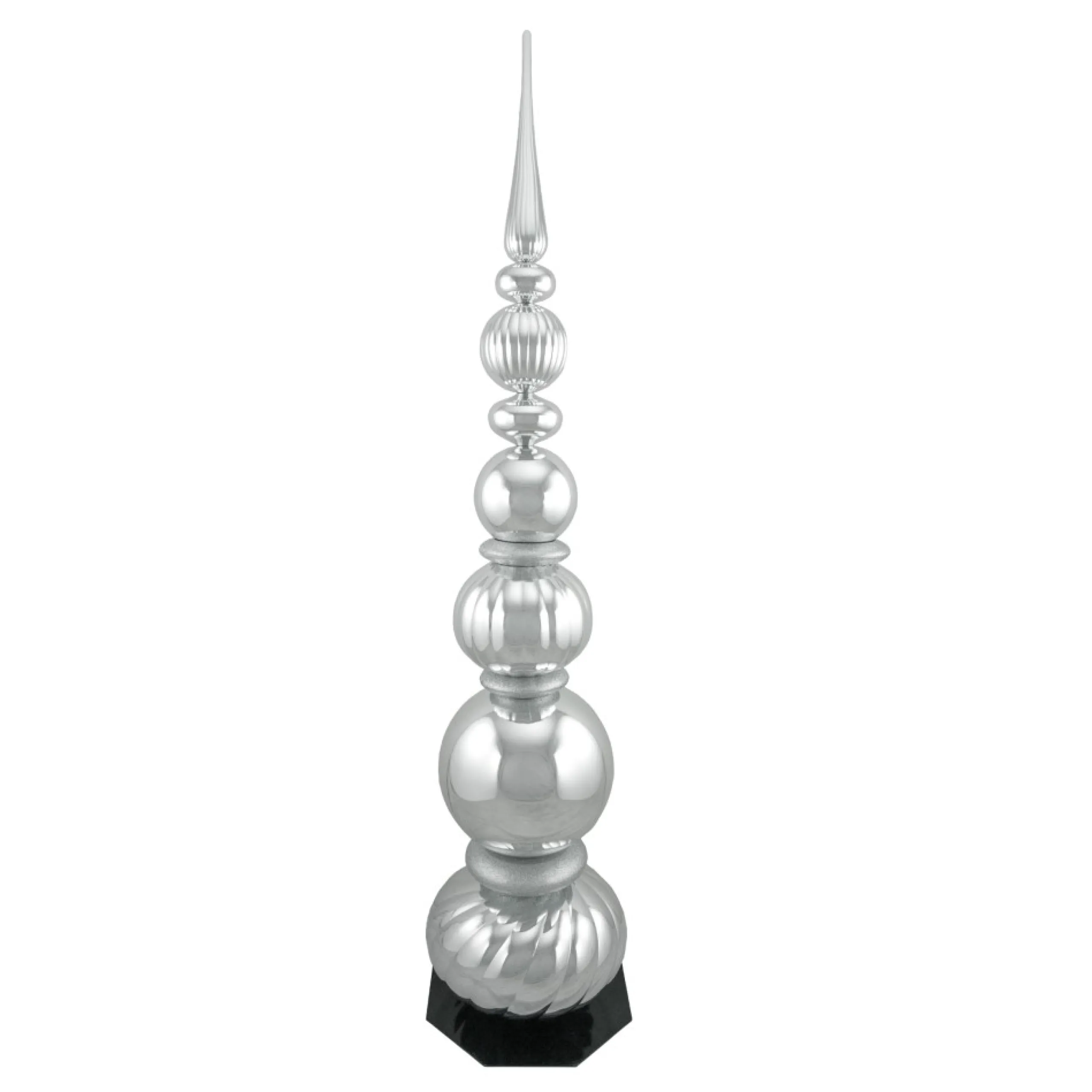 Commercial*Northlight 54" Shiny Silver And Glittered Topiary Finial Tower Commercial Christmas Decoration