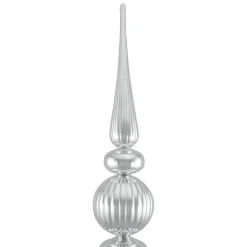 Commercial*Northlight 54" Shiny Silver And Glittered Topiary Finial Tower Commercial Christmas Decoration