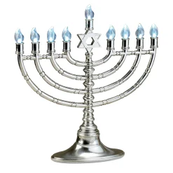 Rite Lite 11.5" Silver And Blue Traditional Led Electric Hanukkah Menorah