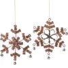 Midwest Snowflakes>6.5" Silver And Brown Crimped Jingle Bell Accented Snowflake Ornament