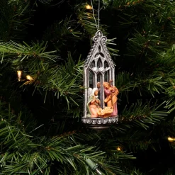 Nativities*Roman 6.25" Silver And Brown Fontanini Holy Family Mirrored Arch Christmas Nativity Ornament