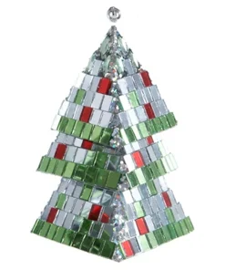 Kurt Adler Trees & Wreaths>5" Silver And Green Mirrored Mosaic Triangular Tiered Christmas Tree Ornament