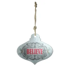 Midwest Finials>14" Silver And Red 'Believe' Onion Wall Hanging Christmas Ornament