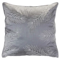 Pillows & Throws*Melrose 17" Silver And White Embroidered Pine Branch Square Christmas Throw Pillow