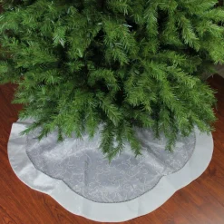 48 Inch And Smaller*Northlight 48" Silver And White Floral Trimmed Christmas Tree Skirt