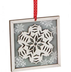 Midwest Snowflakes>5" Silver And White Glittered Snowflake Framed Christmas Ornament