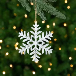 Northlight Snowflakes>5.5" Silver And White Metal Snowflake Christmas Ornament On Jute Rope