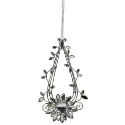 Allstate Garden & Floral>7" Silver Flower Jeweled Teardrop Christmas Ornament