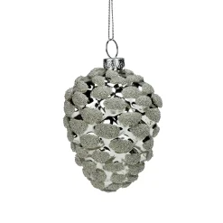 Northlight Pine Cones>3.5" Silver Glass Beaded Pine Cone Christmas Ornament