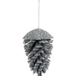 Northlight Woodland>5" Silver Glitter And Sequins Pine Cone Christmas Ornament