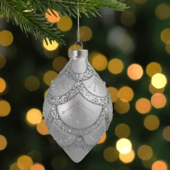 Northlight Finials>5" Silver Glitter Cosmoid Finial Glass Christmas Ornament