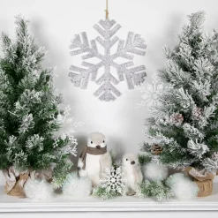 Northlight Snowflakes>11.75" Silver Glitter Drenched Snowflake Christmas Ornament