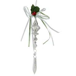 Raz Pendants & Drops>8" Silver Glitter Drenched Regal Christmas Drop Ornament With Pendant