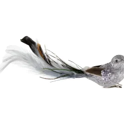 Northlight Animals>8" Silver Glitter Embellished Bird With Clip And Feathers Christmas Ornament