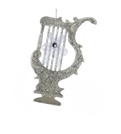 KSA Entertainment>4.5" Silver Glittered Harp With White Bow Musical Instrument Christmas Ornament