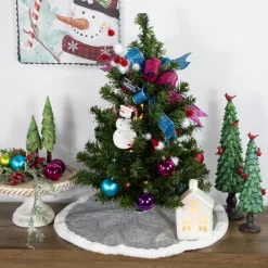 Mini Tree Skirts*Northlight 20" Silver Glittered Mini Christmas Tree Skirt With White Fur Trim