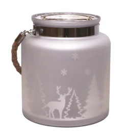 Candles & Holders*Northlight 8" Silver Matte Winter Scene Christmas Pillar Candle Holder Lantern