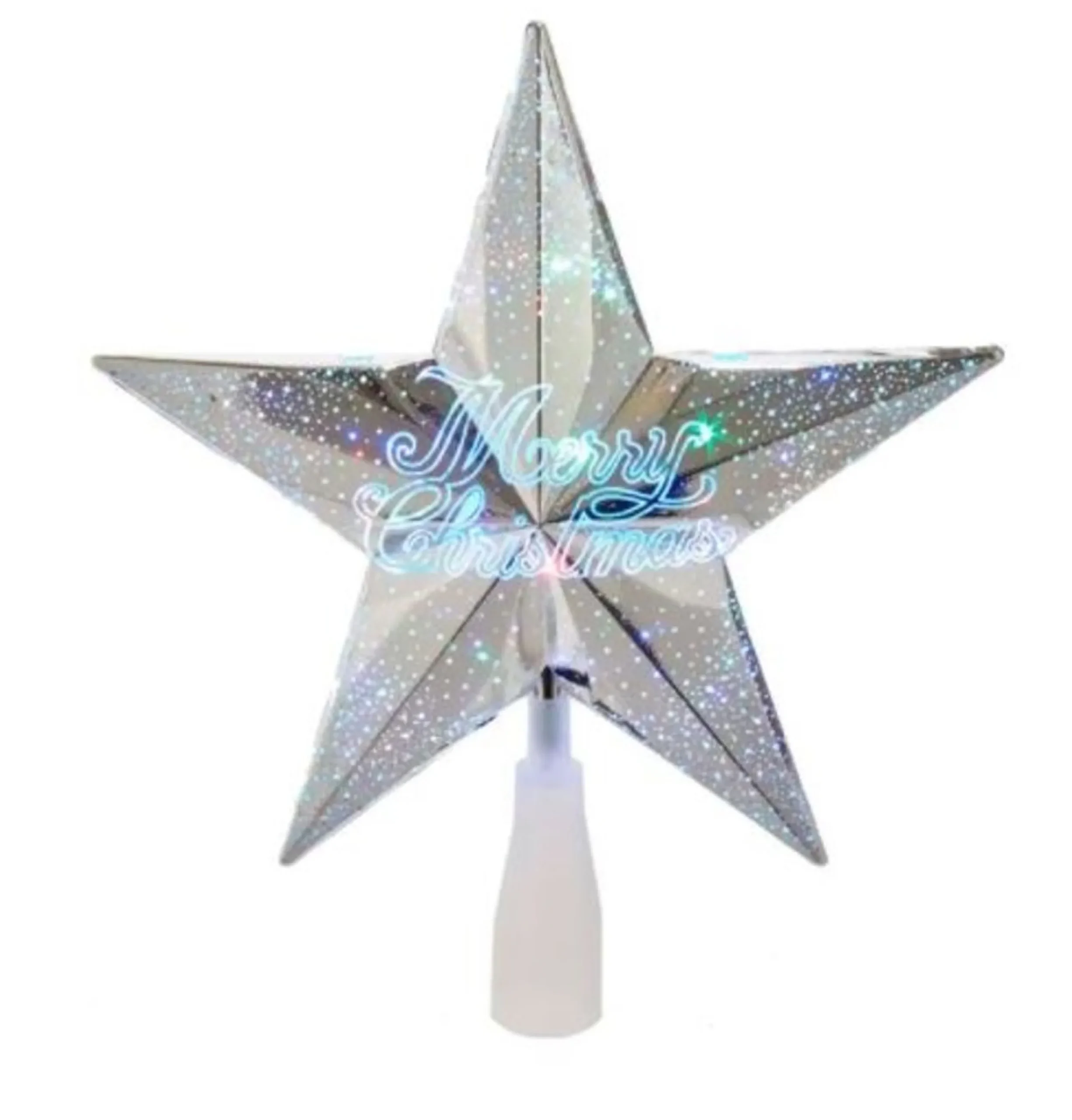 Star Tree Toppers*Kurt Adler 8.75" Silver "Merry Christmas" Star Tree Topper - Multi Colored