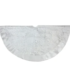 48 Inch And Smaller*Northlight 48" Silver Metallic Filigree Christmas Tree Skirt With Sateen Bows
