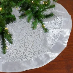 48 Inch And Smaller*Northlight 48" Silver Metallic Filigree Christmas Tree Skirt With Sateen Bows