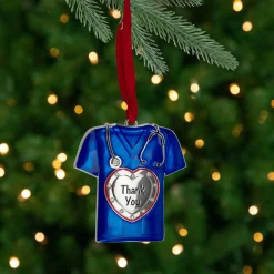 Northlight Occupations>3" Silver Plated Blue Scrubs Christmas Ornament With 11 European Crystals