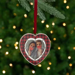 Northlight Photo Frames>3" Silver Plated Buffalo Plaid Heart Shaped Picture Frame Christmas Ornament