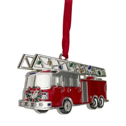 Northlight Occupations>3.5" Silver Plated Fire Truck With European Crystals Christmas Ornament